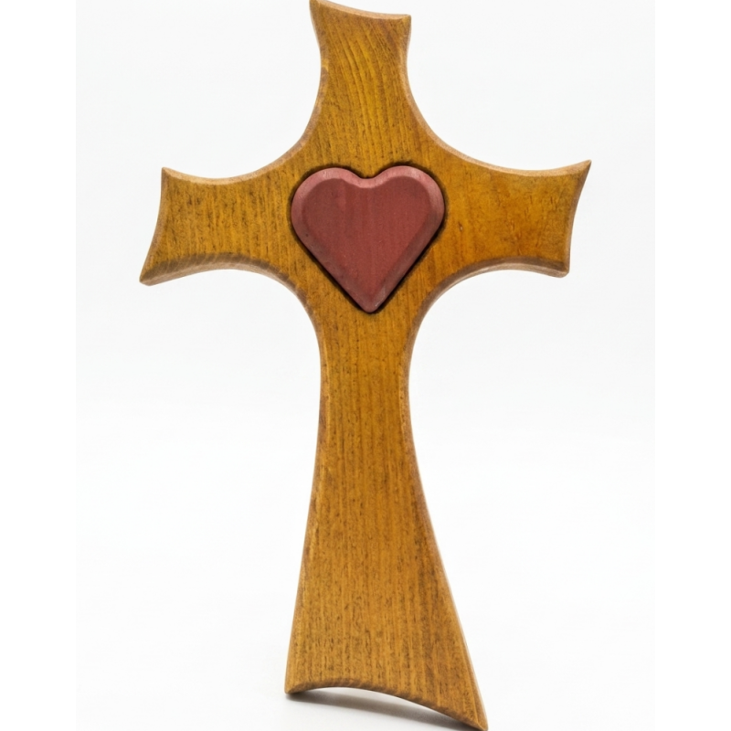 Křížek s červeným srdcem - moderní 27cm